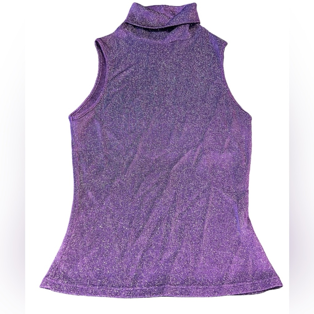 Vintage Sun Moon Stars Sparkle  Sleeveless Turtleneck Purple Medium stretch